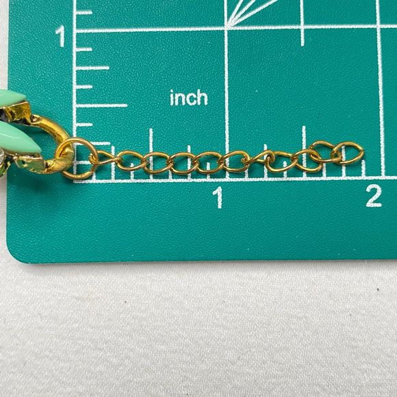 Chain Bracelet Mint Green Marquise Stone Clear Rhinestones In Gold Tone Links - Picture 9 of 10